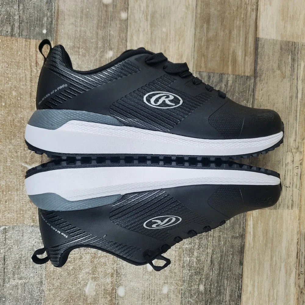 Rawlings League Turf Mens Shoes 8 D Black White‎ Leather Lace-Up Baseball Cleats